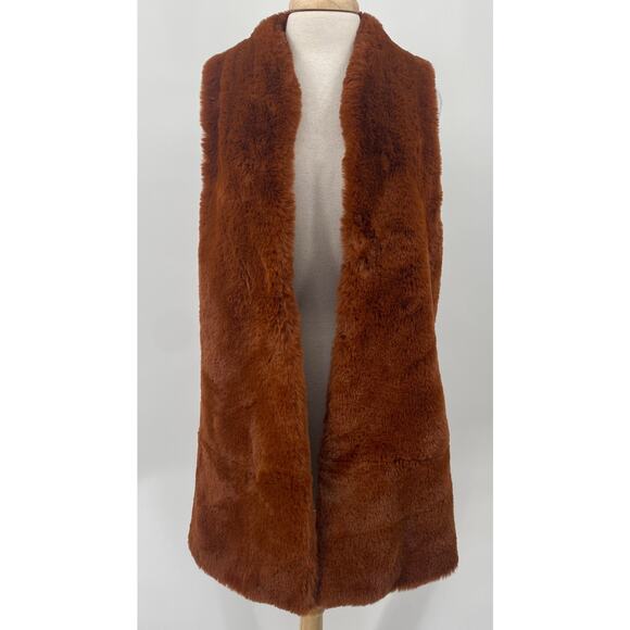 Soft Surroundings Longline Vest Faux Fur Burnt Orange Brown Womens Medium - Picture 3 of 9